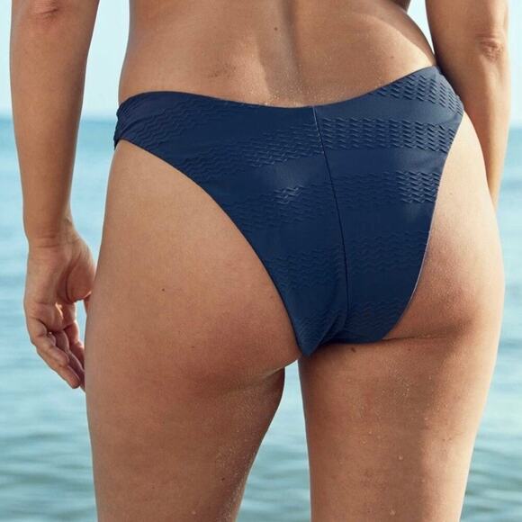 NWT Aerie XL Navy Blue Cheeky Bikini Bottom Wave Texture High Leg Swim - Picture 2 of 7